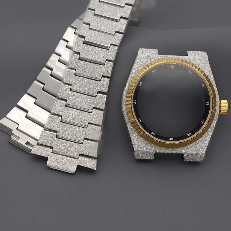 Silver Gold Watch Case Grit Nail Sand Effect Sapphire Glass 100M Waterproof Fit NH34 4R35 4R36 NH35 NH36 For Super Player PRX