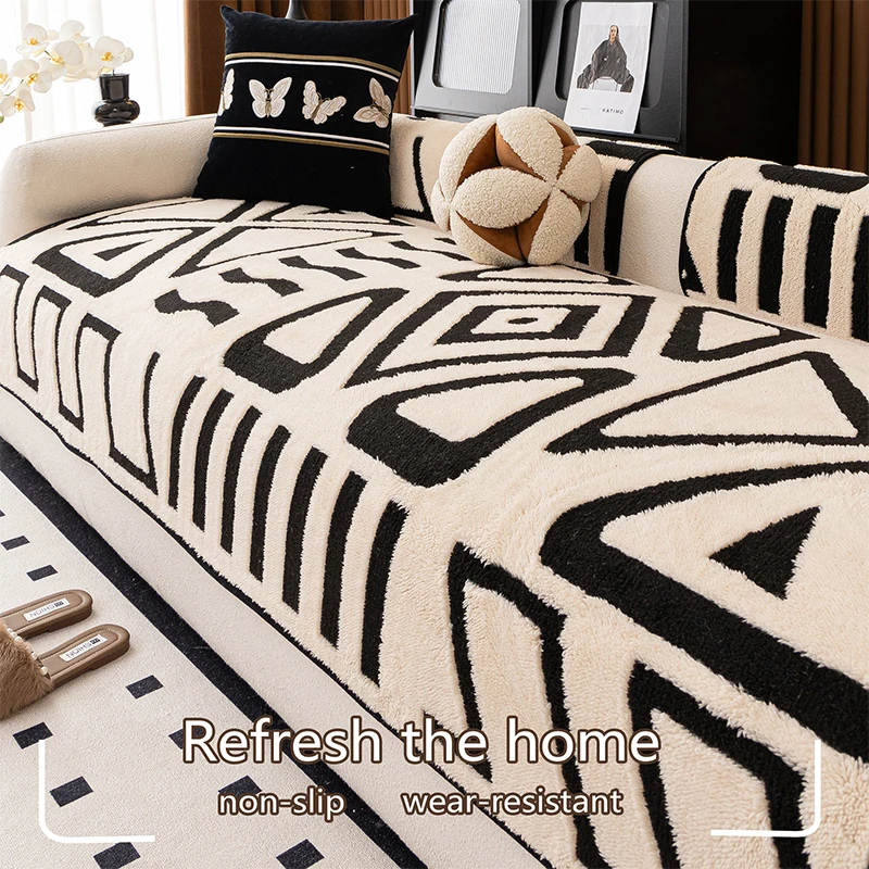 1Pc Bohemian Geometric Pattern Sofa Cushion, Soft Plush Protective Cover, Durable Living Room Fabric, Machine Washable or Hand Washable, Stylish Sofa Decoration