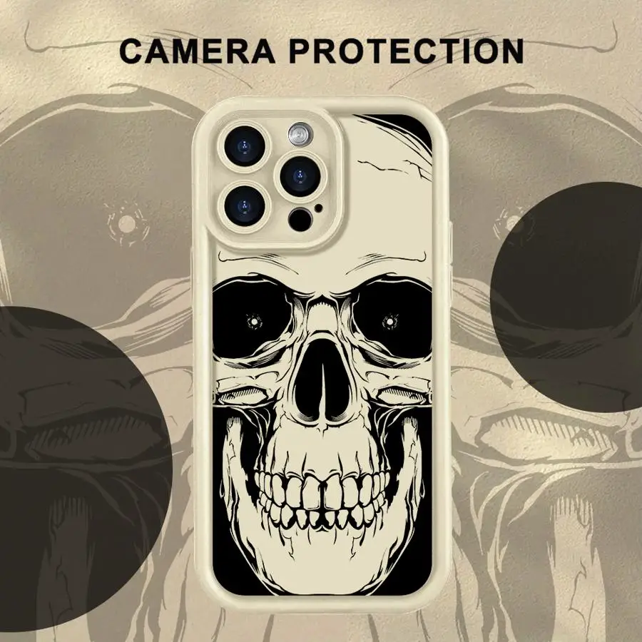 

Phone Case for iPhone 16e 15 16 14 Plus 17 Air XS Max 13 12 11 Pro Max XR Soft Cover Stylish Skull