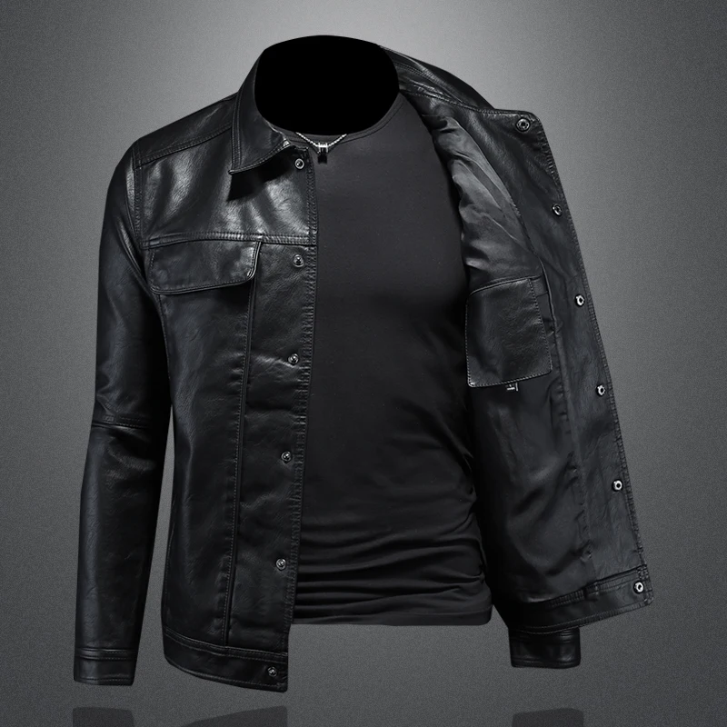 New men\'s leather jacket, men\'s lapel motorcycle leather jacket, high-quality single breasted slim fit fashionable jacket M-5XL