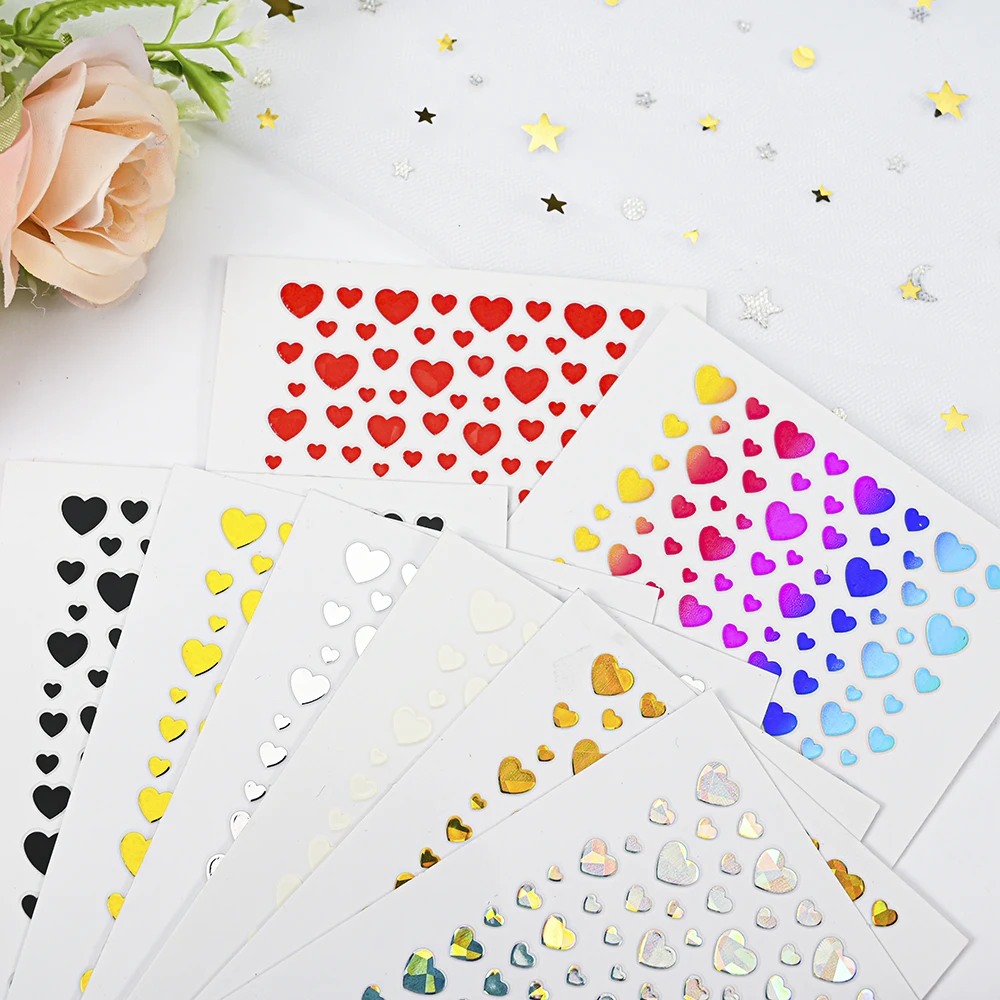 ハート型の粘着ネイルステッカー,赤,黒,金,銀,スライダー,バレンタインデー,デート,甘いマニキュア,装飾,1枚