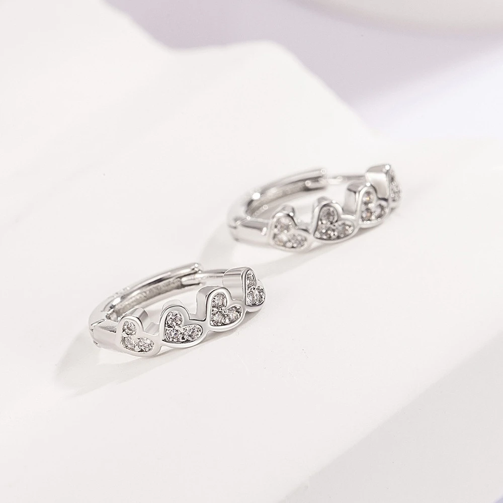 925 Sterling Silver Fashion Simple Zircon Love Earrings High-end Daily Jewelry