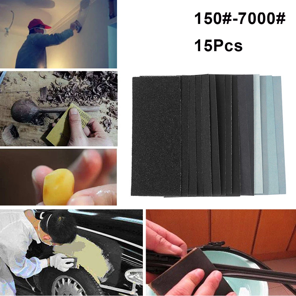 15Pcs Sandpapers Wet Dry Use Assorted Sand Paper Sheets Home Coarse 150-7000 Grit Polishing Car Metal Glass Wood Sandpaper