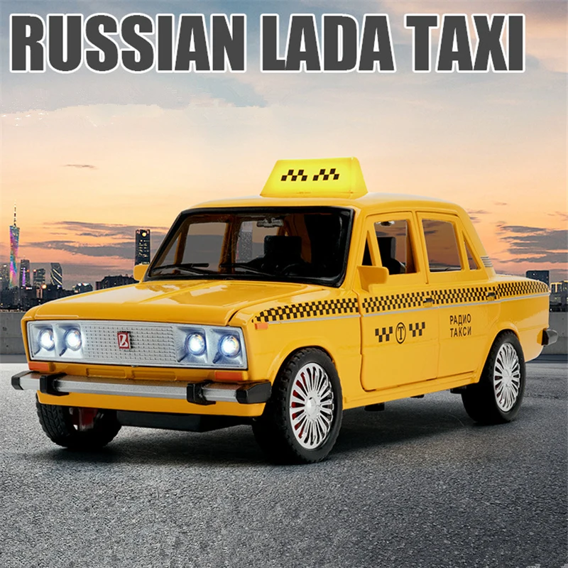 

1/18 LADA NIVA Alloy Classic Car Model Diecast Metal Toy TAXI Car Vehicles Model Simulation Sound and Light Collection Kids Gift