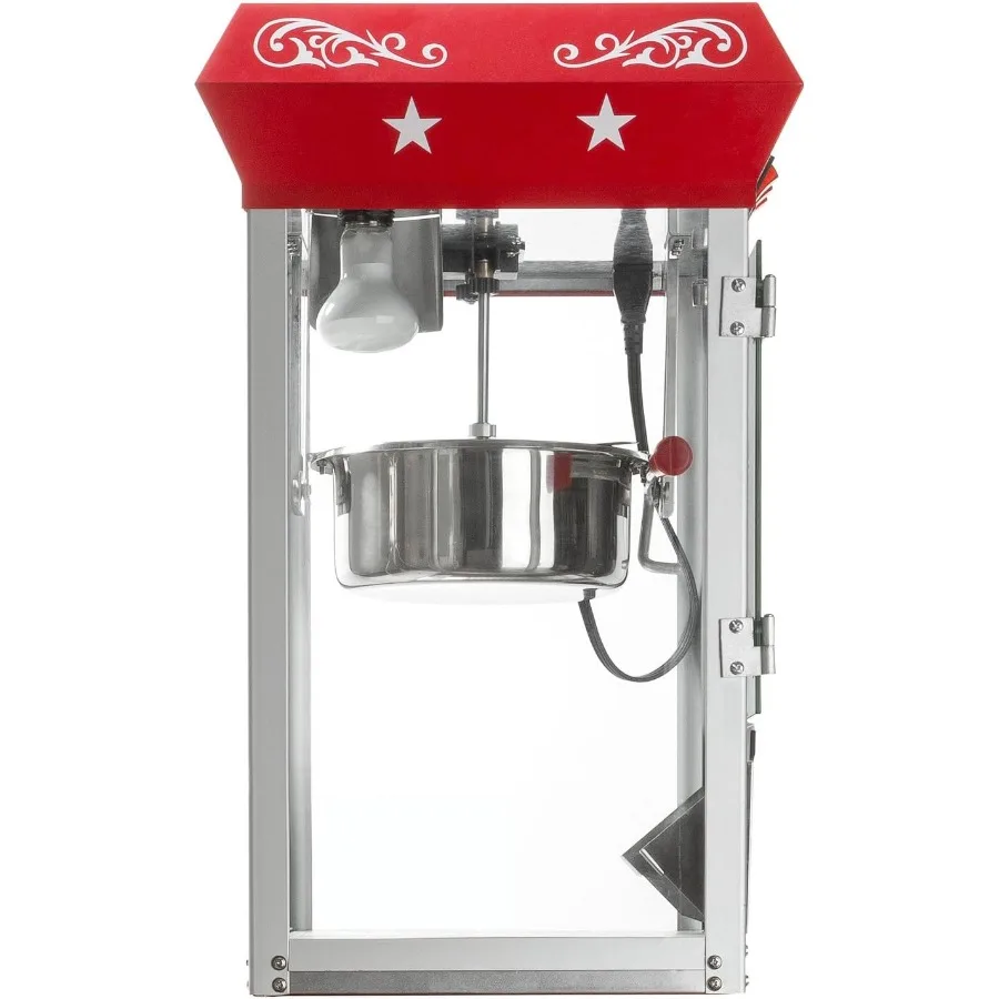 Maszyna do popcornu w stylu baru z garncikiem o pojemności 230 ml do użytku w domu, na imprezach, w kinach i na stoiskach z przekąskami, kolor czerwony, kompaktowa.