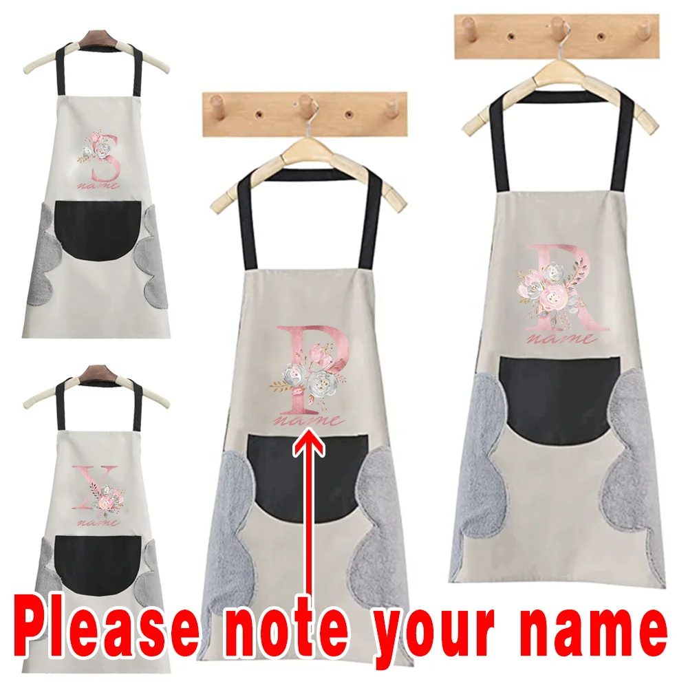 

Custom Name Kitchen Aprons for Women Men Waterproof Anti-Oil Sleeveless Home Work Clothes Pink Letter Cafe Beauty Studio Uniform