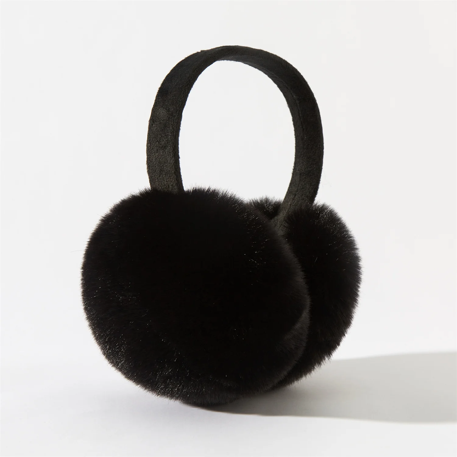 Orejeras negras plegables, exquisitas, de alta calidad, suaves, de felpa, cálidas, a prueba de viento, orejeras de imitación de piel de conejo, accesorio para mujer y niña