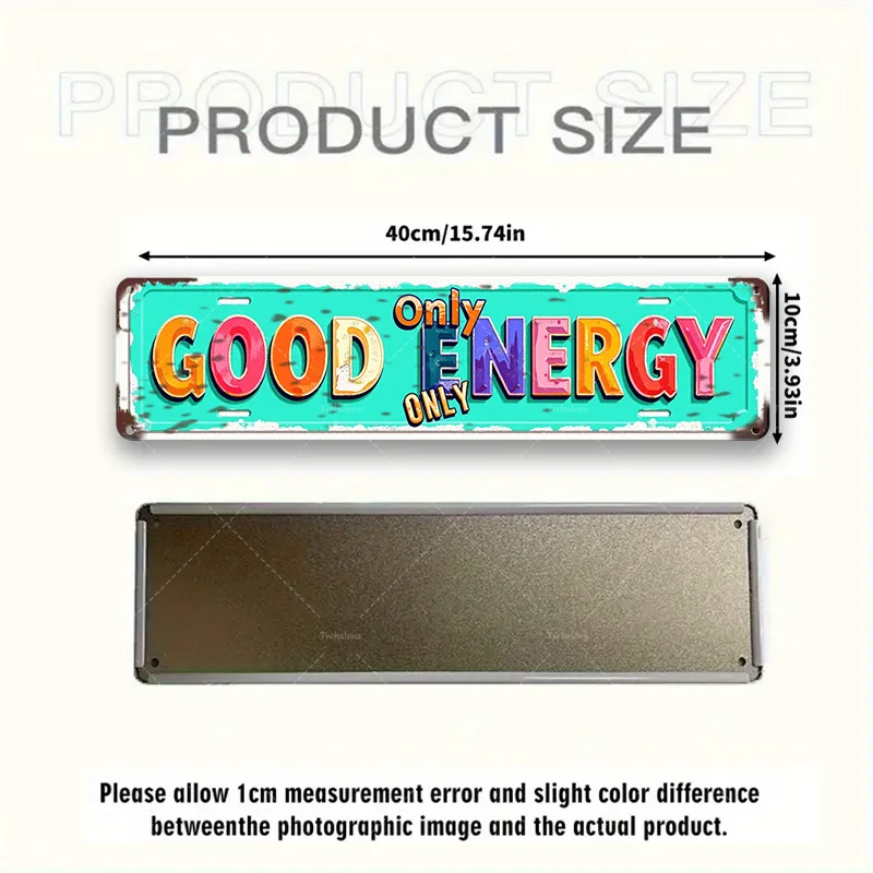 ป้ายโลหะ 1 ชิ้น 4x16 นิ้ว "พลังงานที่ดีเท่านั้น: ป้ายย้อนยุคที่สดใสสําหรับตกแต่งบ้าน"