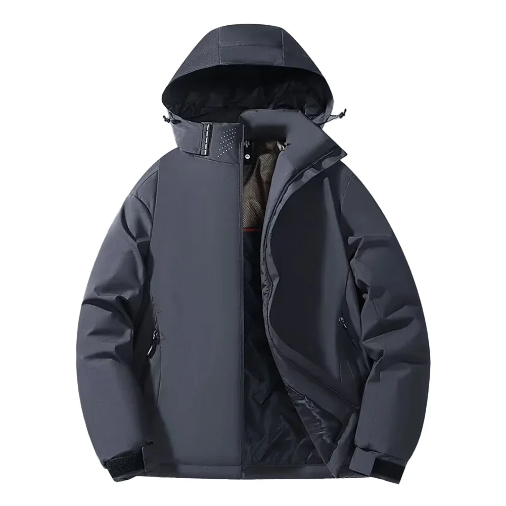 Black Waterproof Jackets Removable Hooded Jacket Men's Outerwear Thick Insulation Suitable For Spring Casual Style