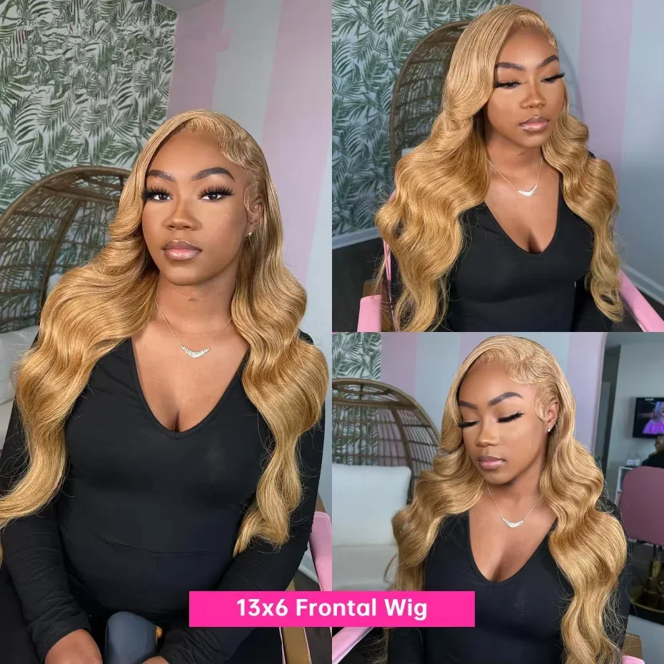 Honey Blonde Body Wave Lace Front Wig Human Hair #27 Colored Human Hair Wig PrePlucked 13x6 HD Lace Frontal Wigs For Black Women