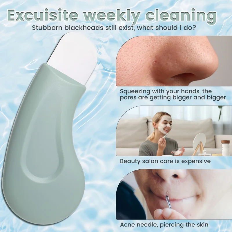 Manual Blackhead Removal Tool，Suitable for Face - Gentle pore cleanser and extractor，With textured surface and light green handl