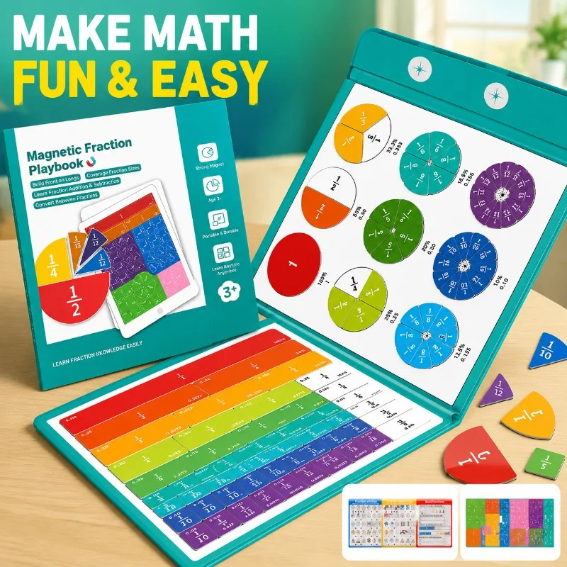 Magnetic Fraction Demonstration Tool for Kids Math Learning, Magnetic Fraction Tiles Circles Set, Educational Manipulatives for