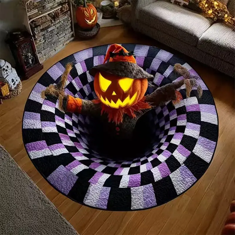 3d Visual Illusion Halloween Round Area Rug, Non-slip Large Floor Carpet, Dirt Resistant & Easy To Clean Floor Mat