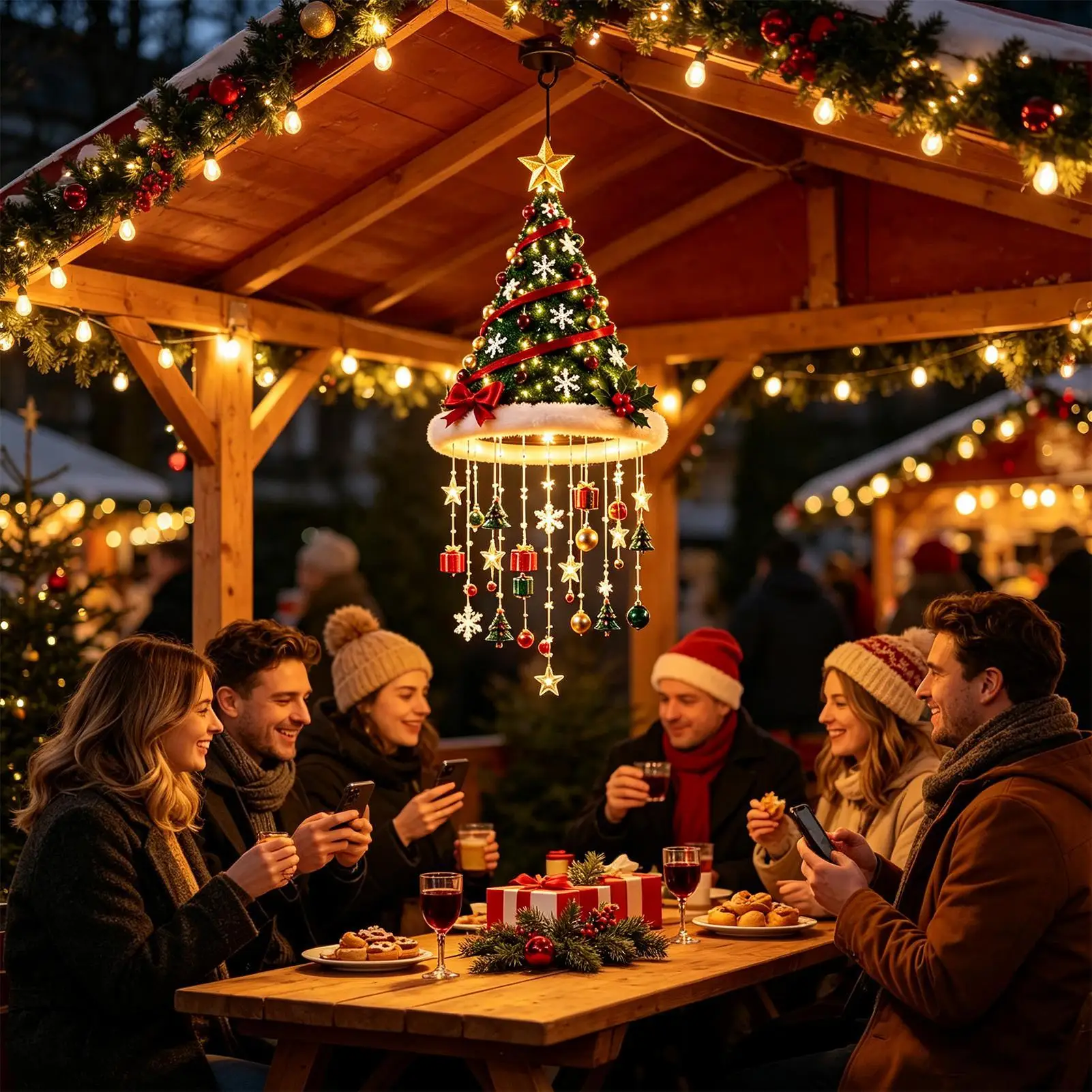 Christmas Hat Hanging Light LED Lamp LED Warm Glow Funny Festive New Year Santa Caps Farmhouse Chandelier Decorative Lights