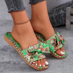 Plus-size summer fashion casual new slippers for women 2025 flat flat slippers with bow