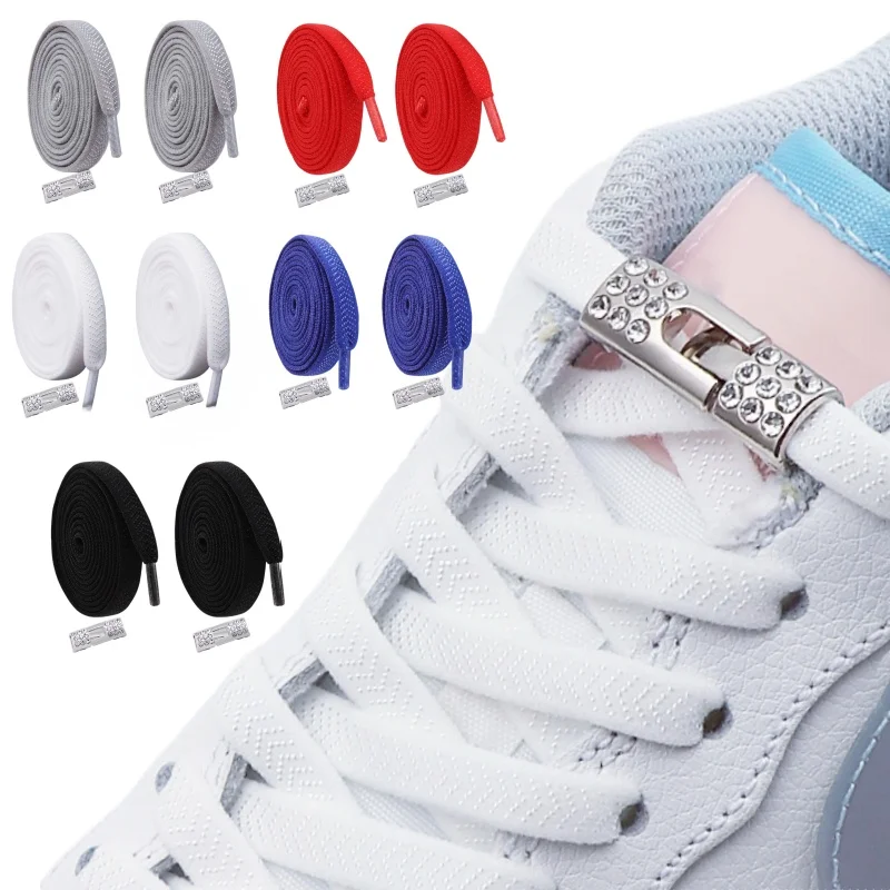 no tie shoe laces 3pair/5pair sets fashion Diamond lock shoelaces Elastic Laces Sneakers Flat shoelace Unisex Shoes Accessories