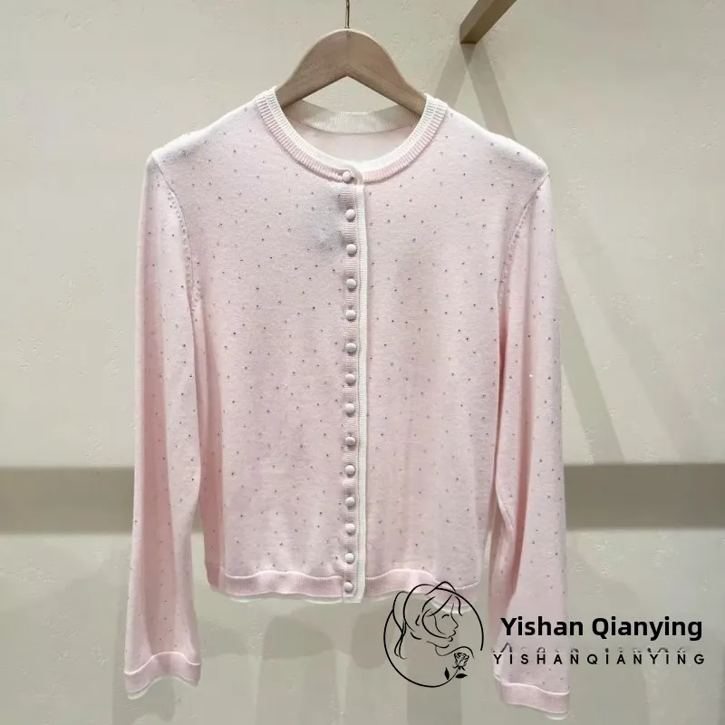 

Early Autumn Faion round Ne Knitted Cardigan Top Star Diamond Decoration Commute Sle Regular Fit Long Sve