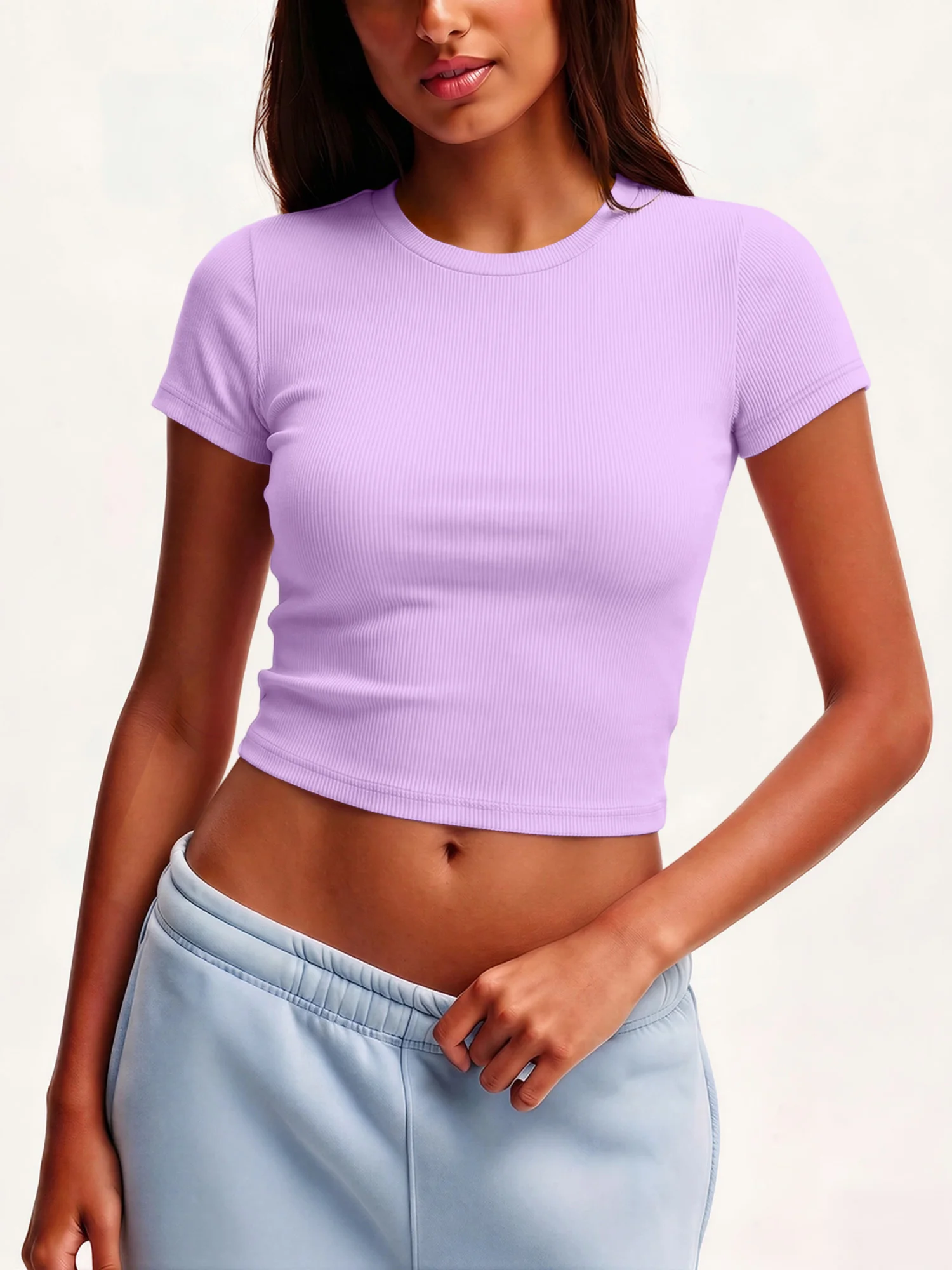 Moisture‑Wicking Athletic Ribbed Crop Blouse, Snug Short‑Sleeve Tee for Spin Classes, Cross‑Fit and Indoor Gym Routines