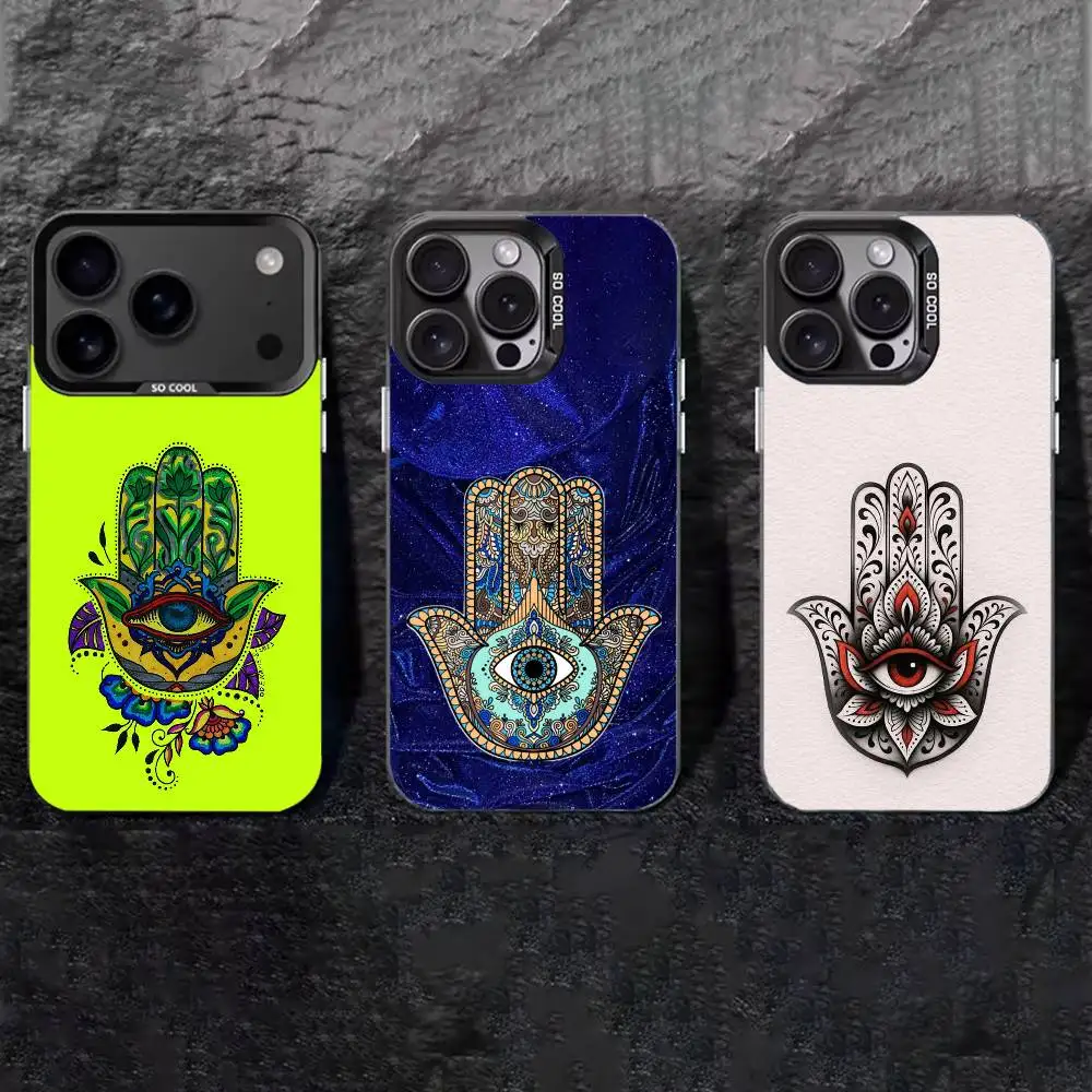

Hamsa Hand Of Fatima Art Phone Case For iPhone 17,16,15,14,13,12,11 Plus,Pro Max,XS,Colored silver phone case