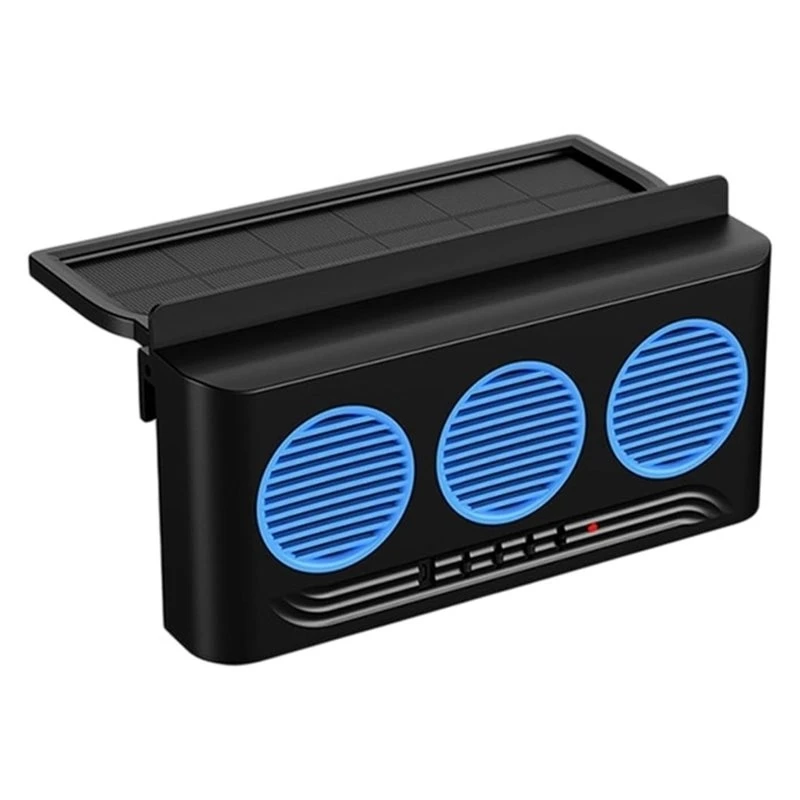 Solar-Powered Air Circulation Fan For Car, Includes Red Light, Safe Cooling Design In ABS Material-A97E