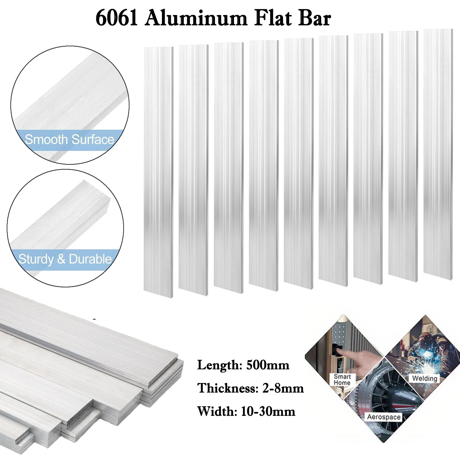1-5pcs 500mm Aluminum Flat Bar, 6061 Aluminum Alloy Rectangular Square Rod Plate for Crafting, Industry & DIY Projects