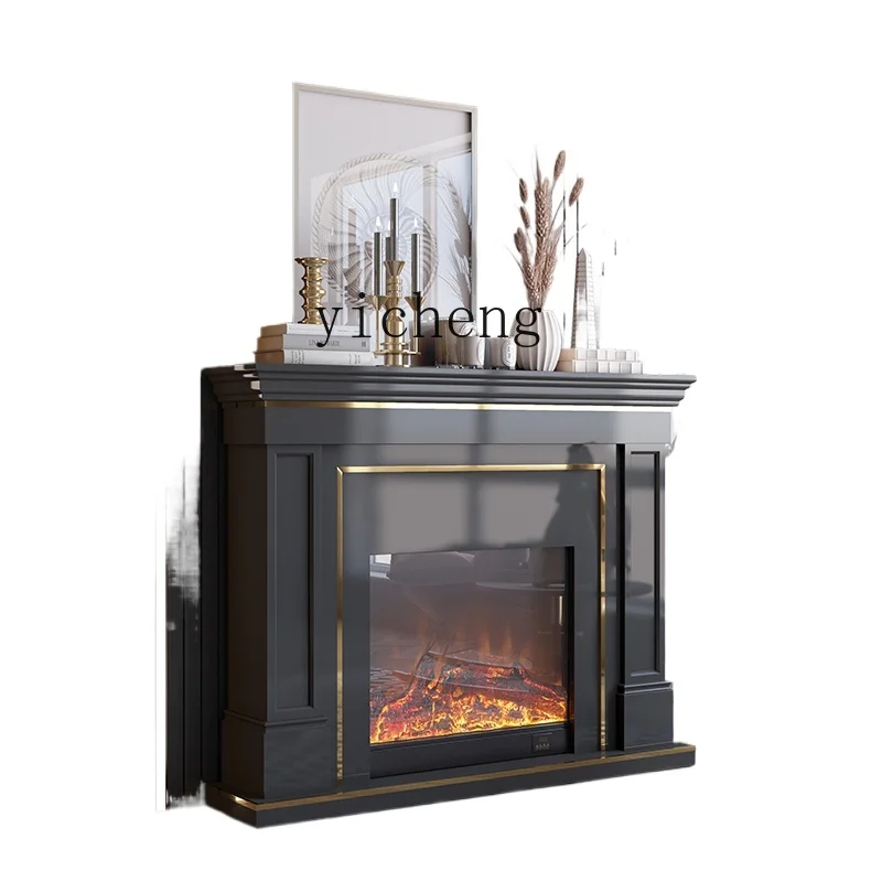 

ZK Light Solid Wood Fireplace Cabinet Simple Living Room Curio Cabinet Hallway Fireplace Simulation Flame Fireplace Mantel