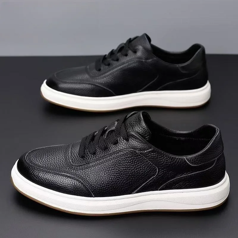 Men's Breathable Leather Sneakers Hollow Out Casual Shoes Male Soft Sole Vulcanized Shoes Fashion Lace Up Walking Footwear