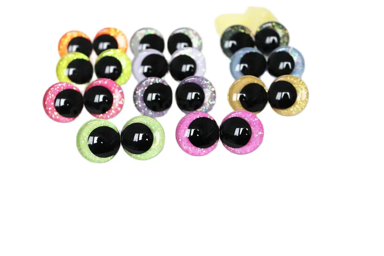 3D Comical Glitter Toy Eyes com Arruela Dura, 12mm, 14mm, 16mm, 18mm, 20mm, 25mm, 35mm, Safety Doll, C11, Novo, 10 Pares