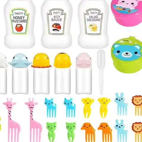 12-46pcs Bento Box Accessory Set Cute Mini Fruit Forks Set Portable Tomato Sauce Dispenser Set For Camping School Lunch Boxes