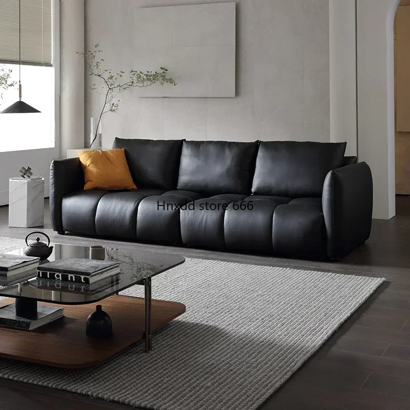 Italian minimalist square sofa leather first layer cowhide small apartment tofu block