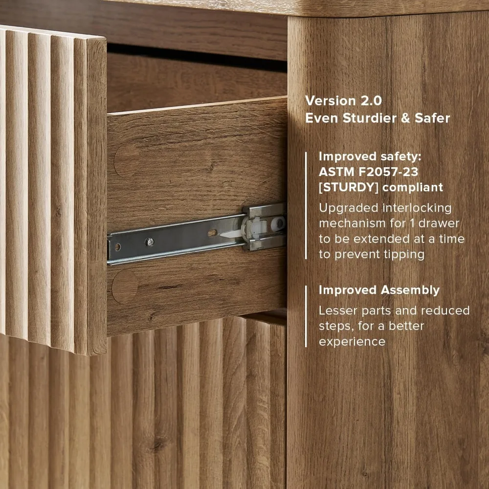 Brooklyn 3 Lades Dressoir Voor Slaapkamer, Midden Eeuw Moderne Ladekast, Houten Hoog Nachtkastje
