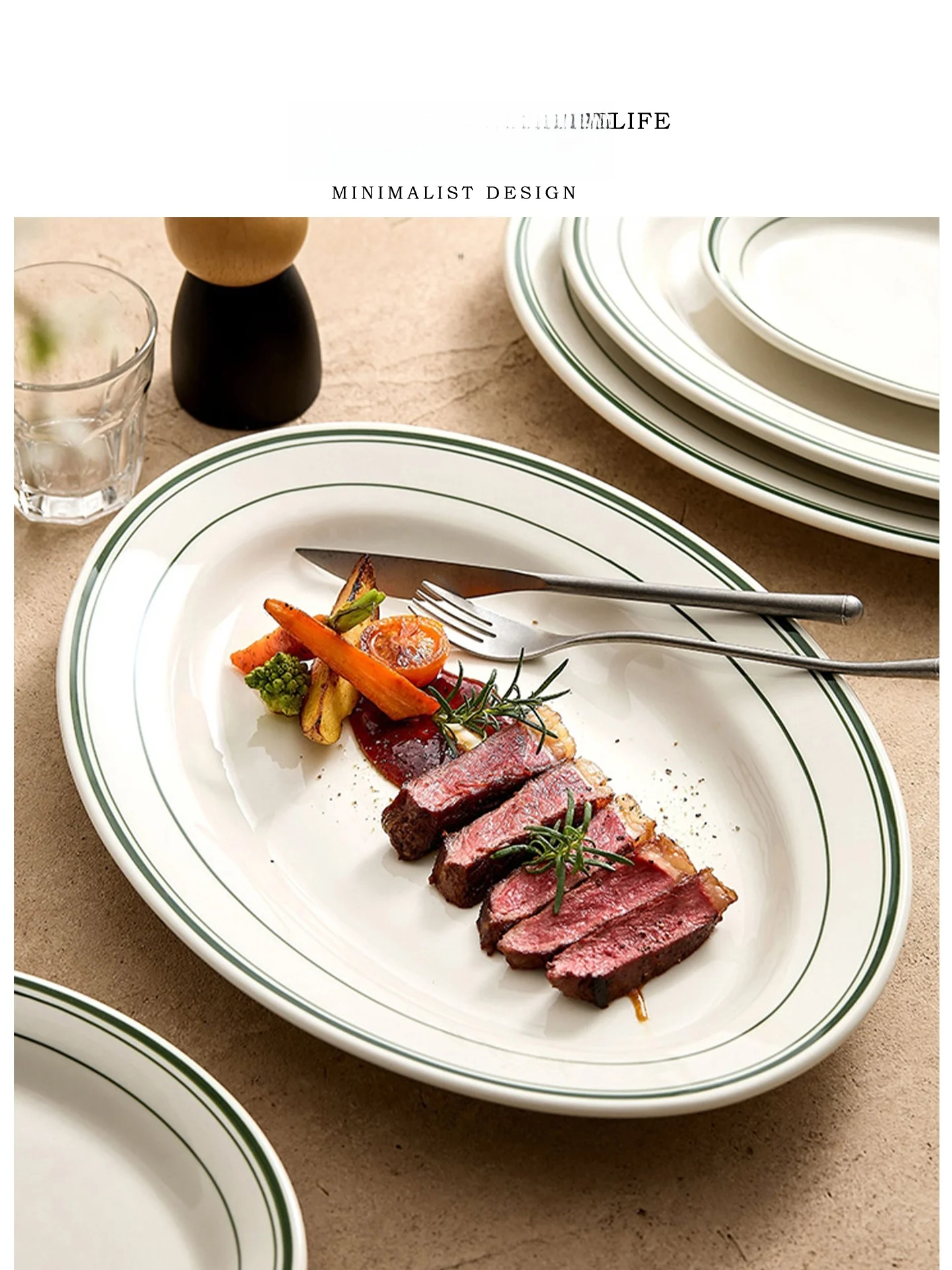 

Tlife American Sle Cerc Steak Plate High Temperature Resistant Japanese Sle Dinner Plate Line Ding Home Use