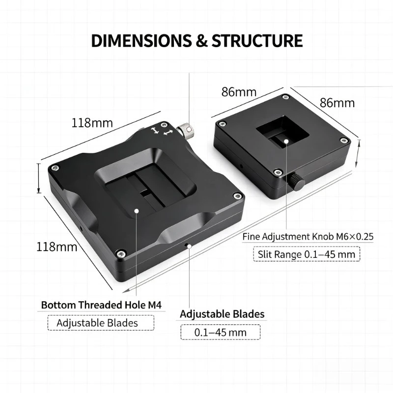 Variable Optical Slit Four Opening Slit Diaphragm Square Spot Regulator Precision Light Flux Control Laser Light Blocking Device