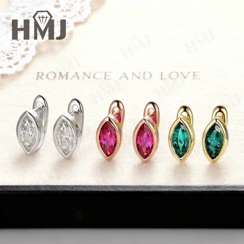 

Marquise Cut Moissanite Emerald Ruby Earrings S925 10K 14K Gold Colorful Gemstone Studs Fine Jewelry Gift for Women