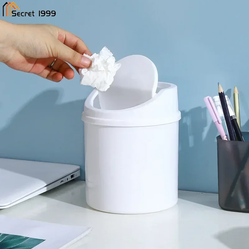 Mini Desktop Bin Small Trash Can Tube with Cover Bedroom Trash Clean Workspace Storage Boxes Home Desk