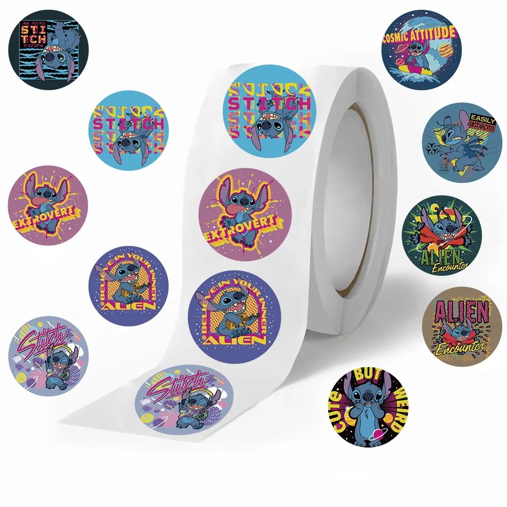 500Pcs/roll Stitch Collection Disney Sealing Sticker DIY Scrapbooking Notebook Luggage Laptop Skateboard Sticker Toy