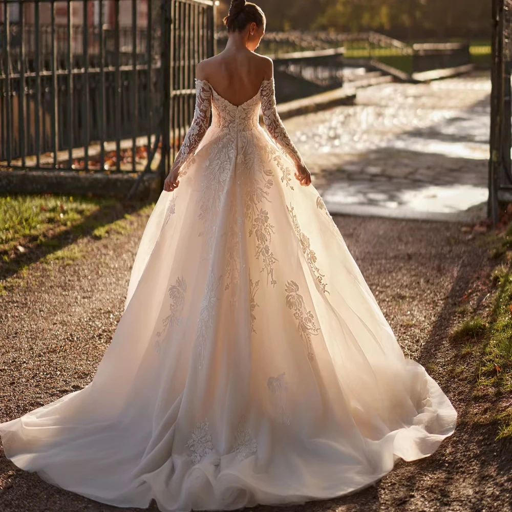 Customized Dazzling Beaded Appliques Wedding Dress Dreamy Off Shoulder Bridal Gown 2026 A-line Floor-length Bridal Gown