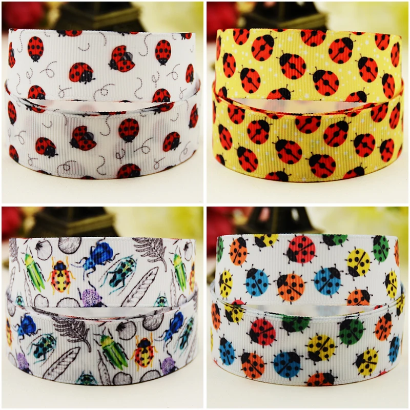 

22mm 25mm 38mm ladybug Cartoon printed Grosgrain Ribbon for DIY Hair Bows Merry Party Gift Decoration Material 10 Yards