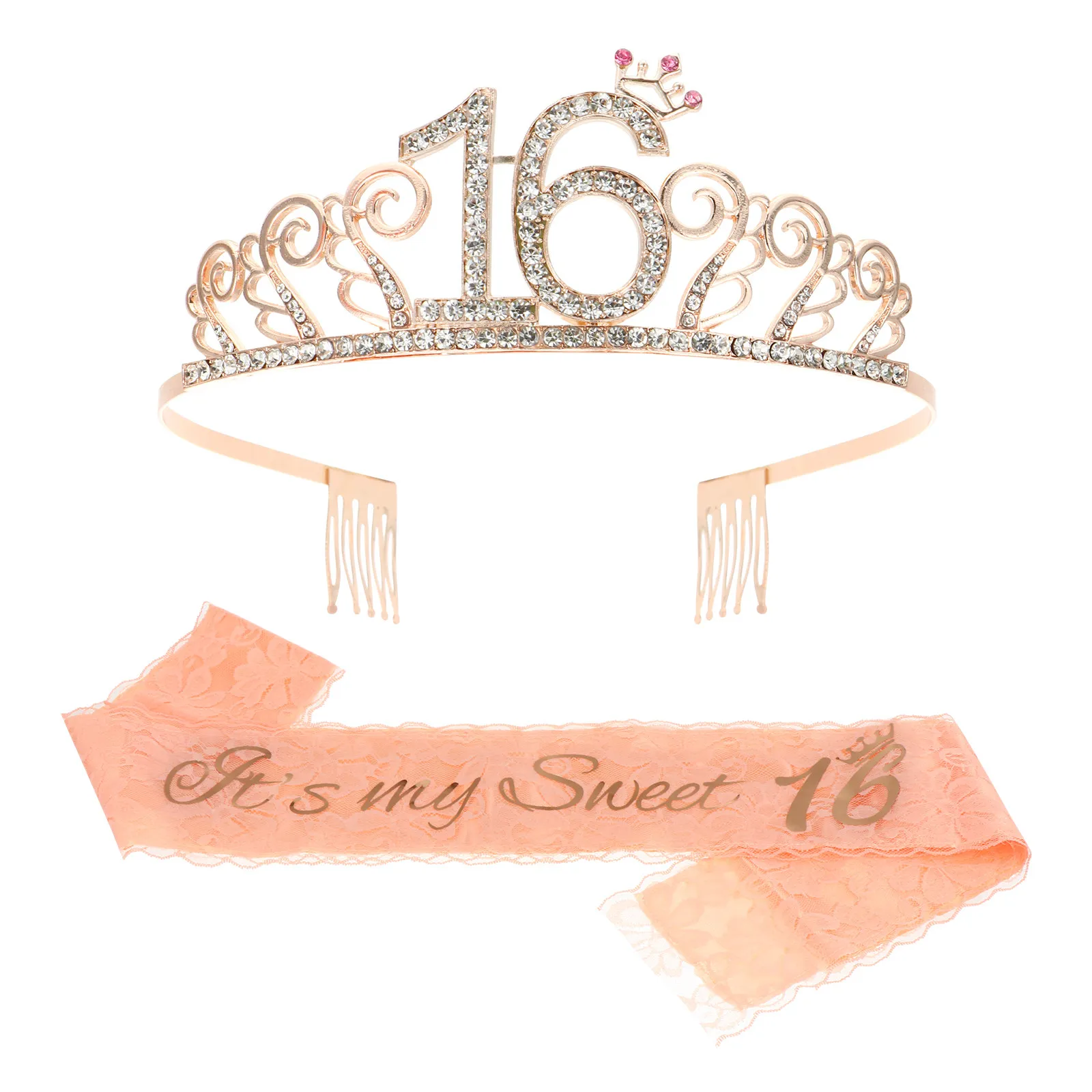 

2Pcs Birthday Party Crown Hair Band and Gold Glitter Sash Set Adjustable Clip Birthday Sash for Party Supplies Decoration