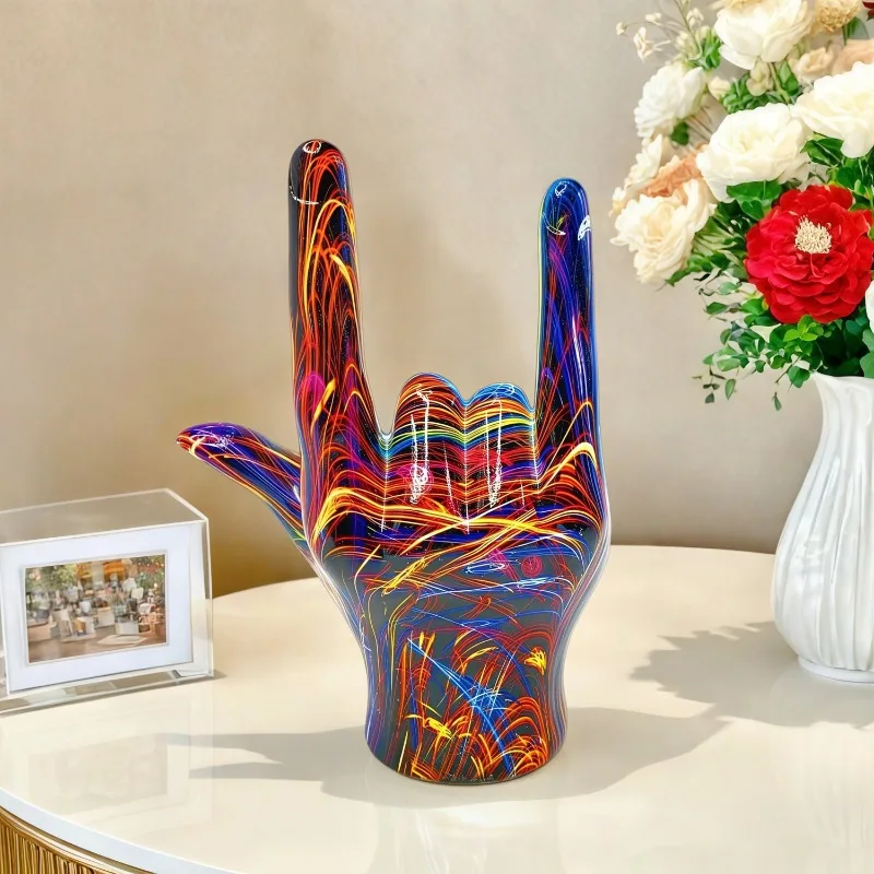 New Rock Hand Statue Model Gesture Doll, Music Band Room Bookshelf Desktop Living Room Decoration Modern Art