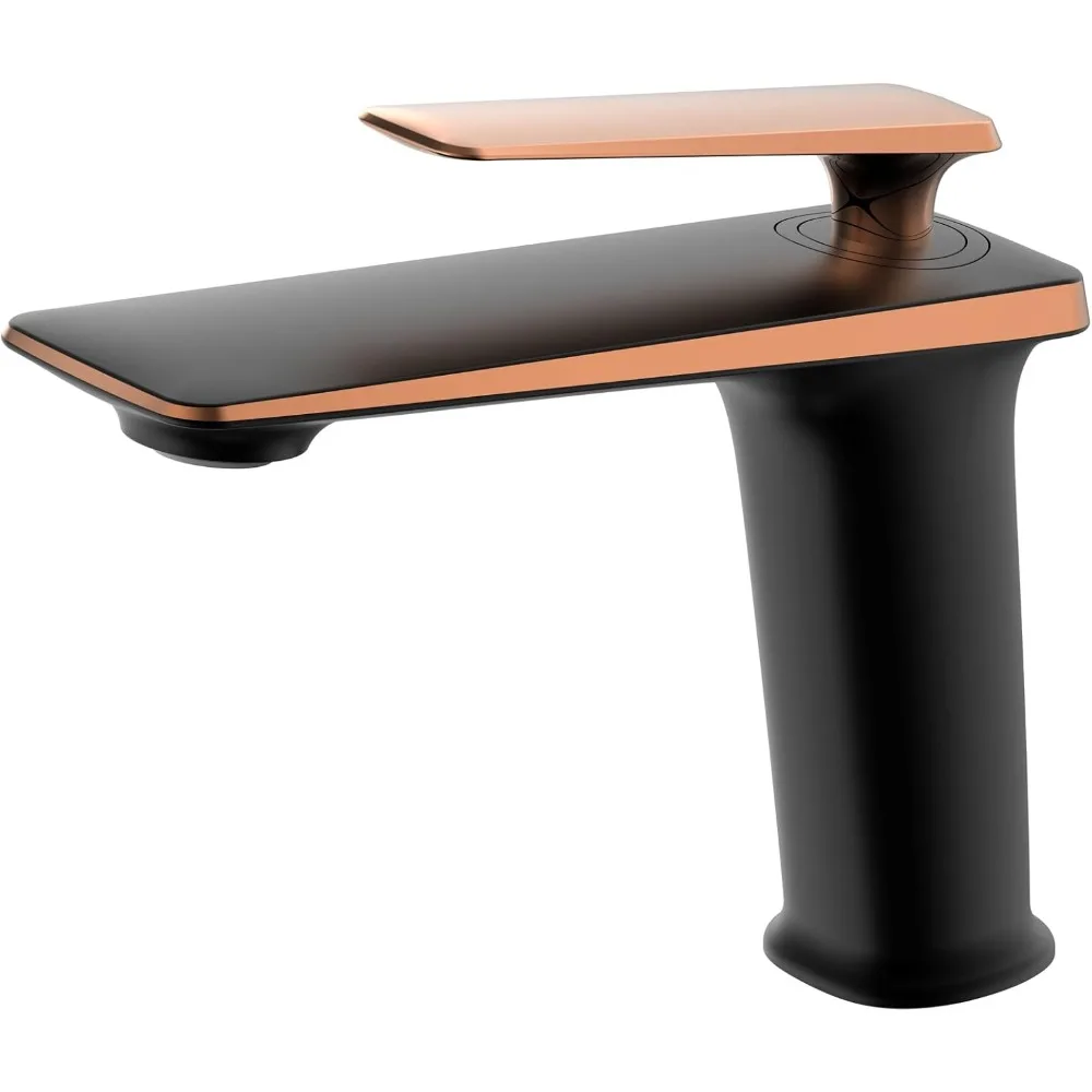 

1-Hole Bathroom Faucet, Rose Gold & Matte Black Brass Mixer, Single Handle, cUPC, Hoses (68008MB-RG)