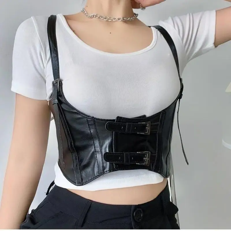 Women Fashion Belt Wide Corset Leather Corselet Modeling Waist-to-Shoulder Leather Belt Body Harness Goth Clothing Accessories