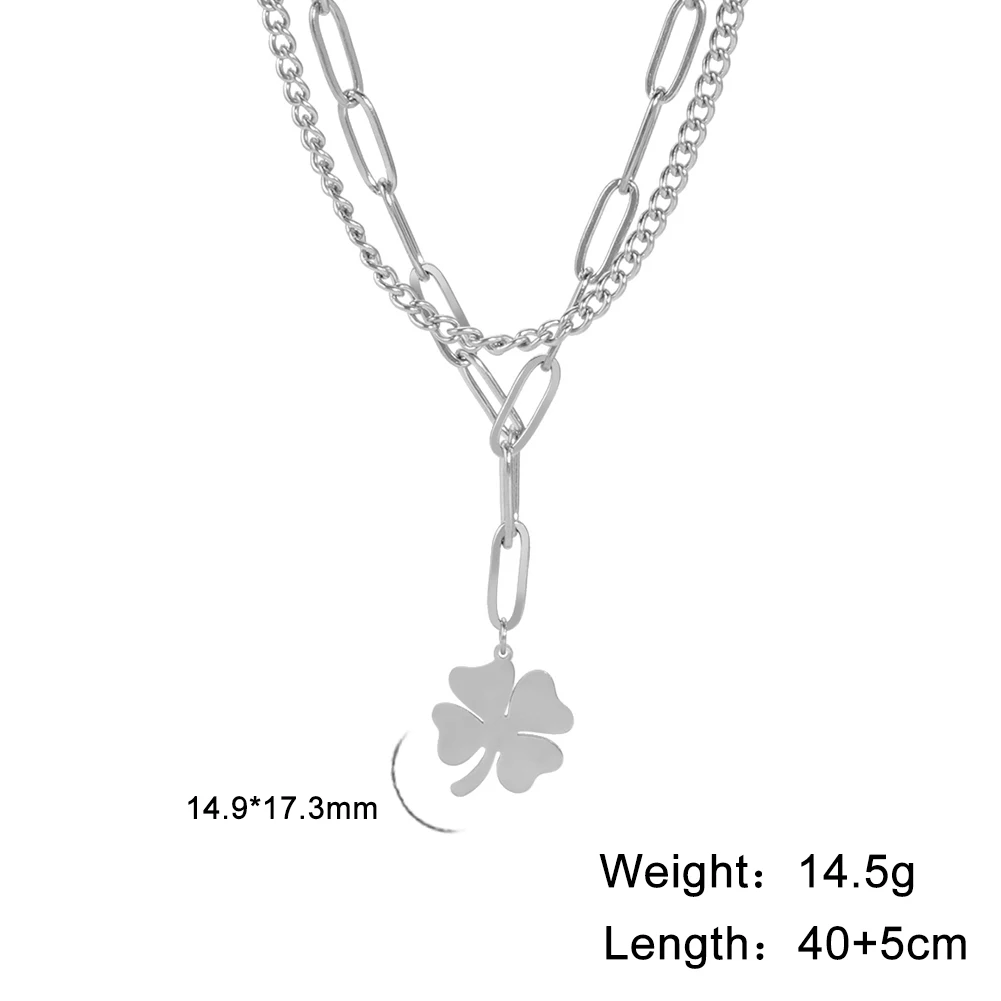 Kkjoy Edelstahl Pflanze Vierblättriges Kleeblatt Anhänger Halskette Mode Elegante Feminine Kurze Schlüsselbein Kette Halskette Schmuck – Detail 37