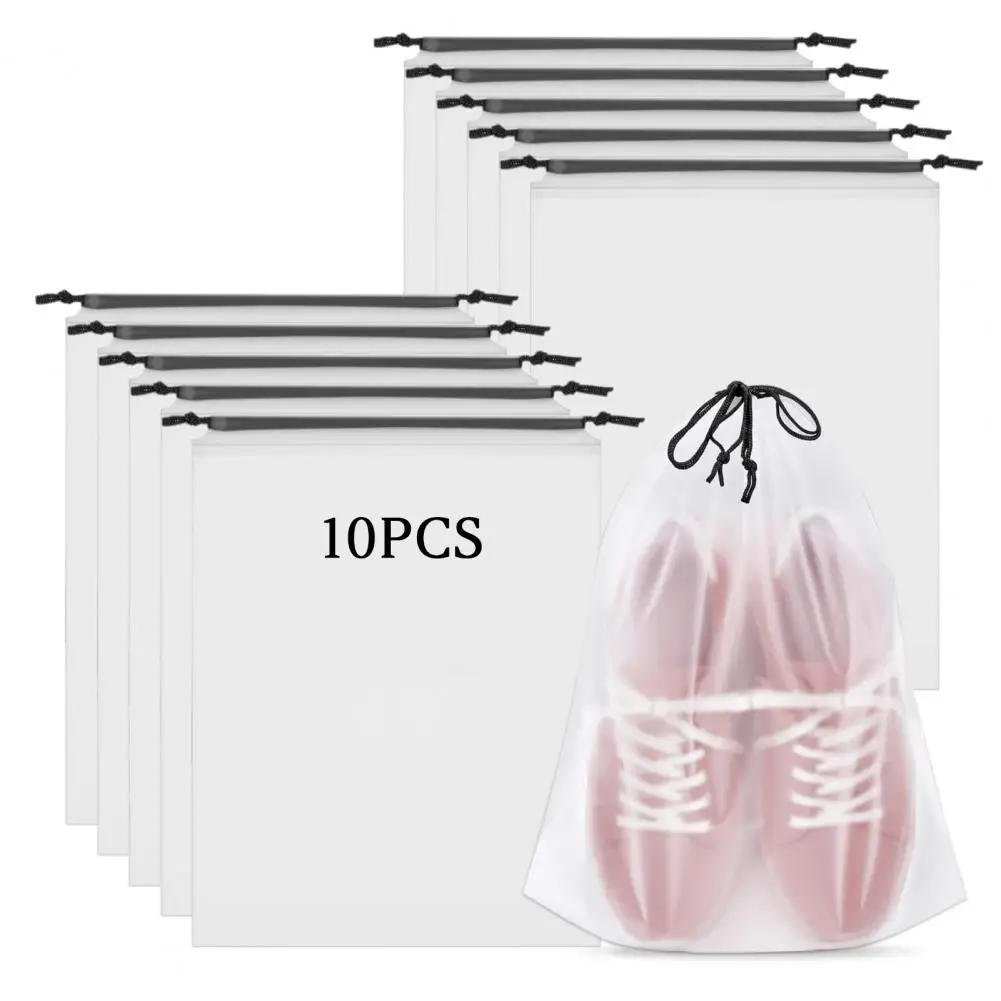 10Pcs Translucent Storage Bag Wear Resistant Dustproof Portable Reusable Drawstring Design Travel Essentials Shoe Storage Bag