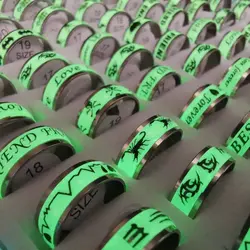 10pcs Fashion Stainless Steel Luminous Rings for Women and Men Mix Style Skull LOVE Letter Glow In The Dark Jewelry Wholesale