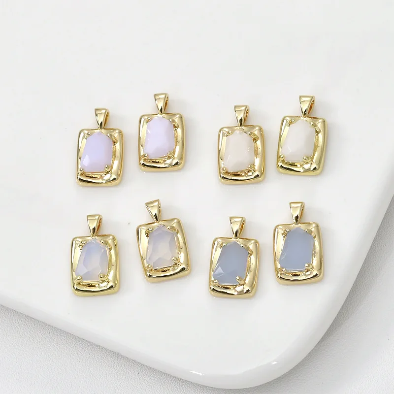 Copper-plated 14k Gold Color Special-shaped Protein Rectangular Pendant DIY Necklace Bracelet Pendant Material Accessories