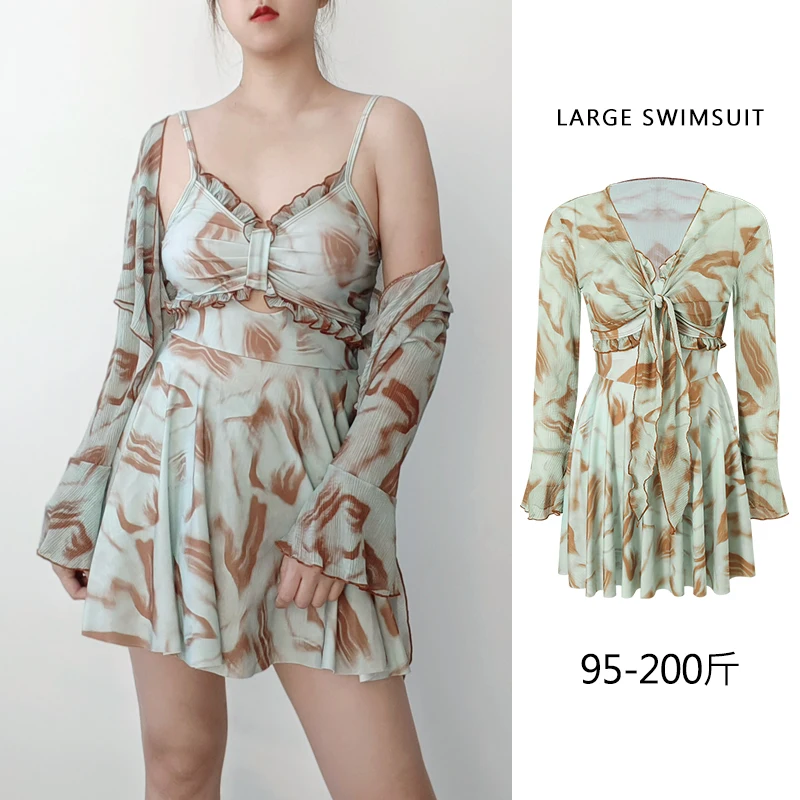 2PCS 2026 New Plus Size L-8XL Swimsuit Women One-Piece Simple Sexy Dress Hot Spring Swimwear Vacation Fashion Swimming Suit