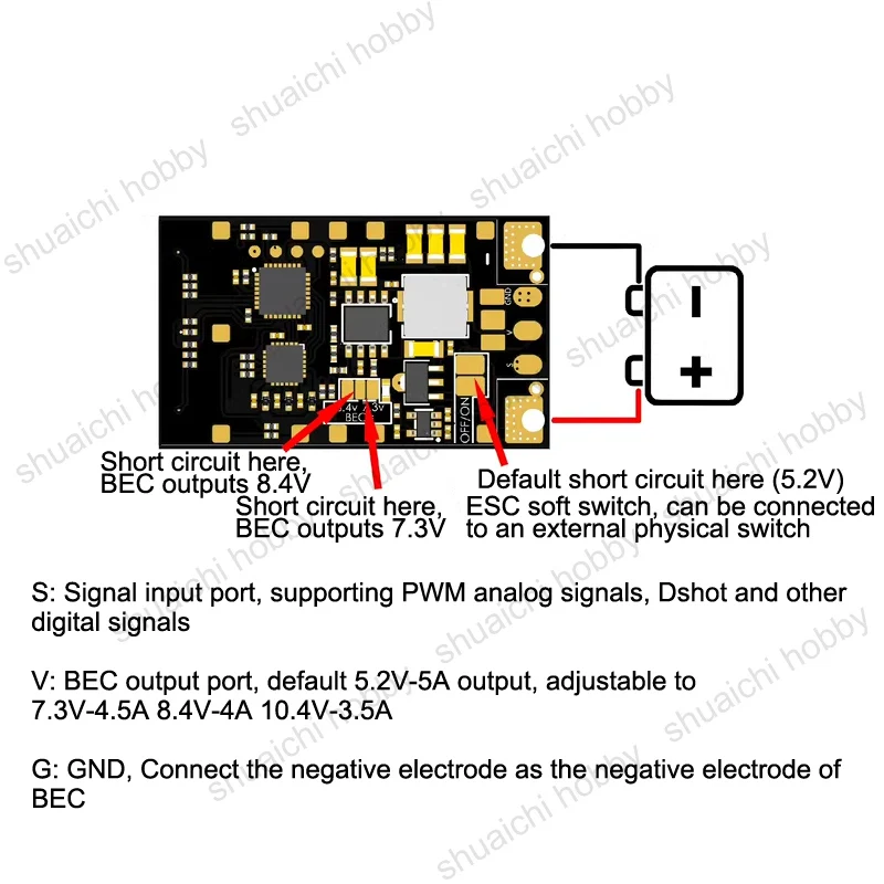2-8S 65A AM32 ESC 32-bitowy bezszczotkowy kontroler prędkości z modułem 5.2V5A BEC obsługujący elektroniczne hamowanie dla modeli samochodów gąsienicowych RC — zdjęcie 6