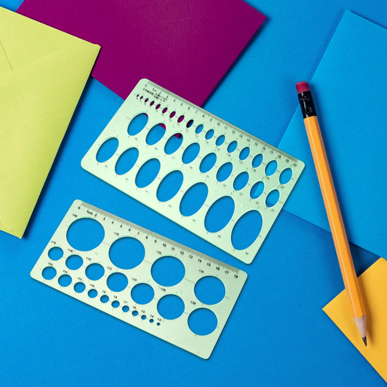 2Pcs Premium Plastic Geometric Ruler Templates Drawing Tools for Architecture Network Technique Art Design School Office