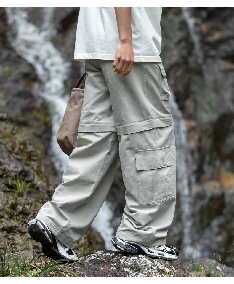 Multi pocket outdoor loose fitting workwear pants patchwork trendy long pants cargo pants baggy